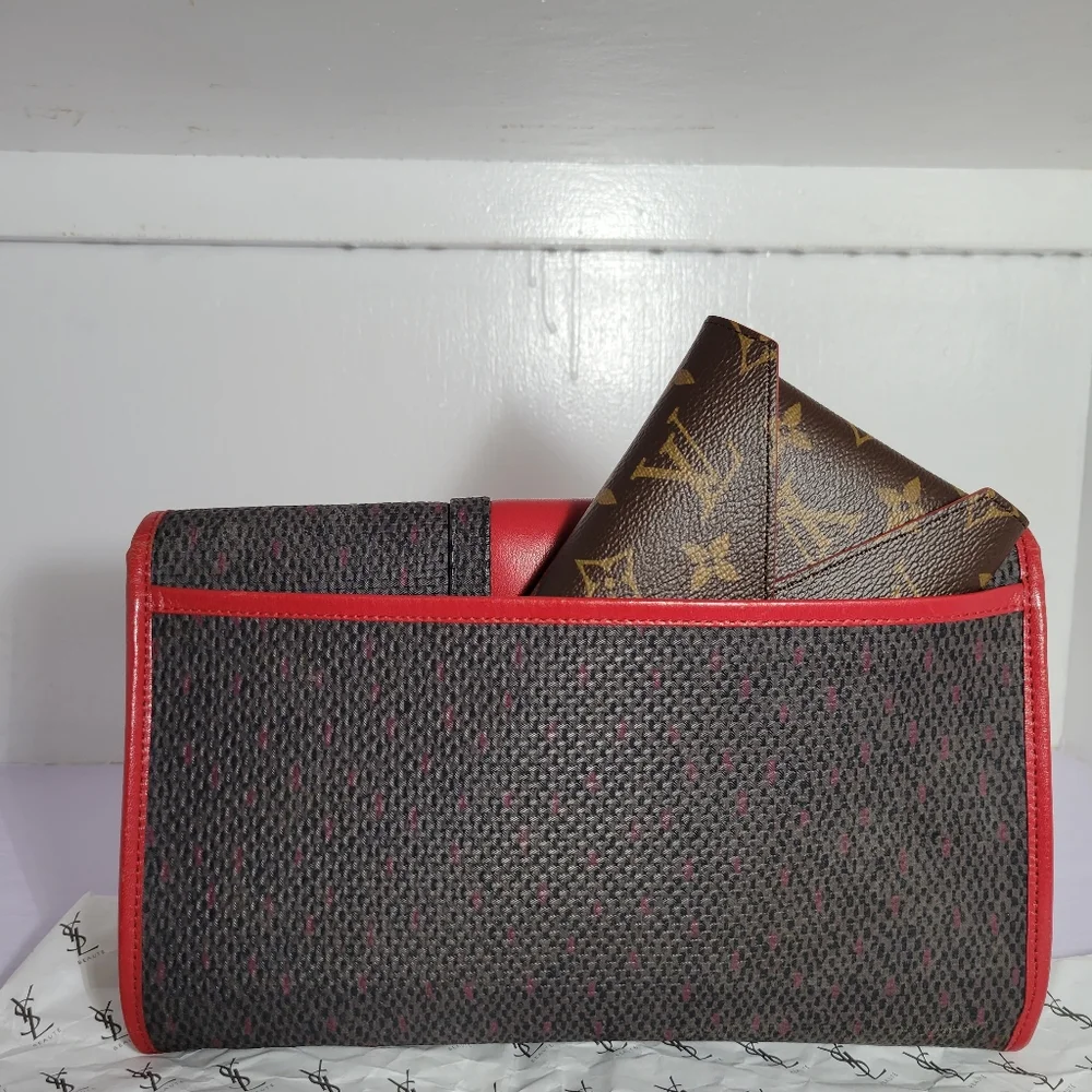 Yves Saint Laurent YSL Black Woven Flap Clutch Bag Red - Picture 3 of 10
